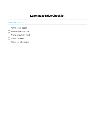 Learning to Drive Checklist — Teens template