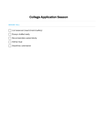 College Application Season — Teens checklist template