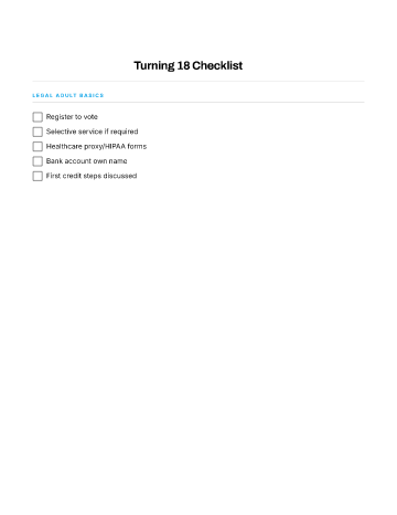 Turning 18 Checklist — Teens template