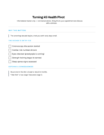 Turning 45 Health Pivot — Midlife checklist template