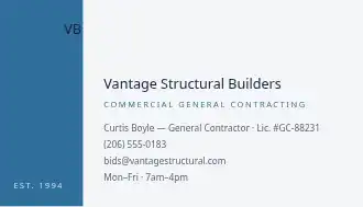 Vantage Structural Builders — Construction & Trades business card template