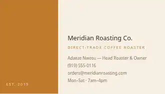 Meridian Roasting Co. — Coffee & Café business card template