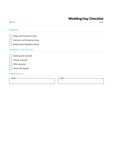 Wedding Day Checklist — Events & Hospitality template