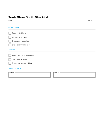Trade Show Booth Checklist — Events & Hospitality checklist template