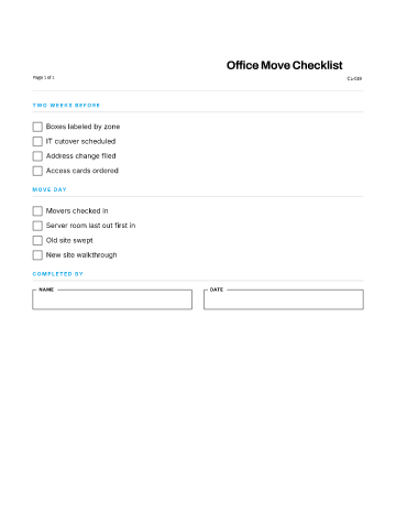 Office Move Checklist — Facilities & Maintenance checklist template