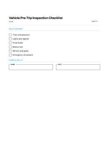 Vehicle Pre-Trip Inspection Checklist — Safety & Compliance checklist template