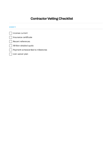 Contractor Vetting Checklist — Renovation & Projects checklist template