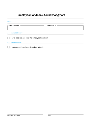 Employee Handbook Acknowledgment — Onboarding & Records form template