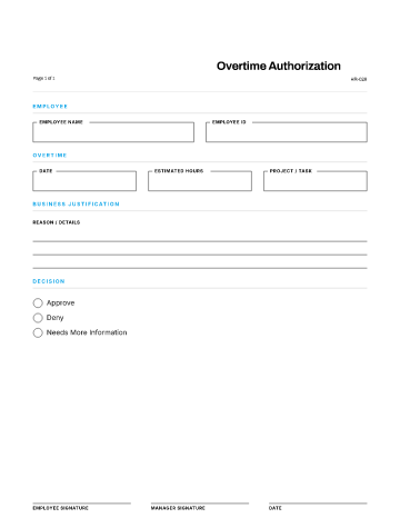 Overtime Authorization — Time & Scheduling form template
