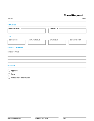 Travel Request — Pay & Expenses template