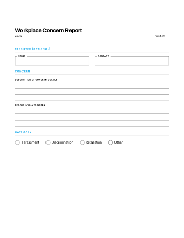 Workplace Concern Report — Conduct & Compliance form template