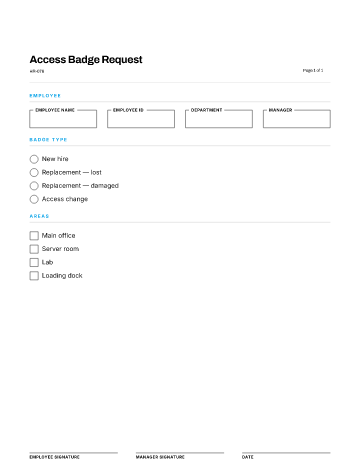 Access Badge Request — Remote & Equipment form template