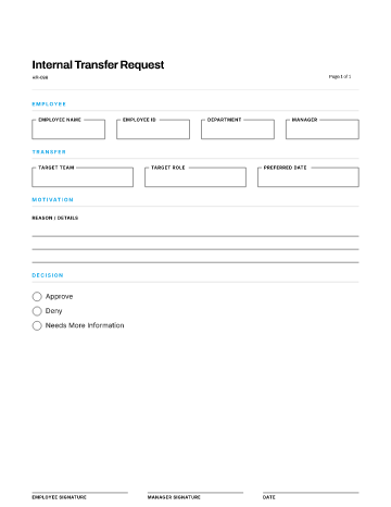 Internal Transfer Request — Work Arrangements template