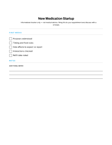 New Medication Startup — Chronic Care checklist template