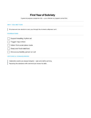 First Year of Sobriety — Recovery & Fresh Starts checklist template