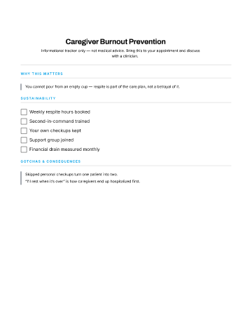 Caregiver Burnout Prevention — Health Events checklist template