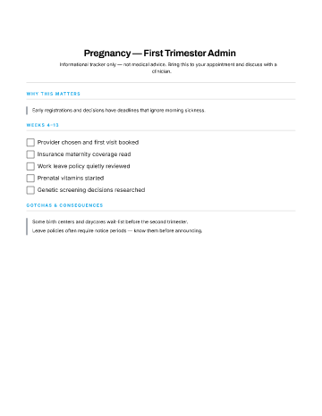 Pregnancy — First Trimester Admin — New Baby checklist template
