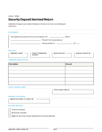 Security Deposit Itemized Return — Landlord & Tenant Notices template
