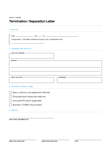 Termination / Separation Letter — Employees & HR form template