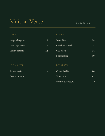 Maison Verte — Menu — Bistro form template