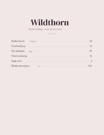 Wildthorn — Menu — Florist template