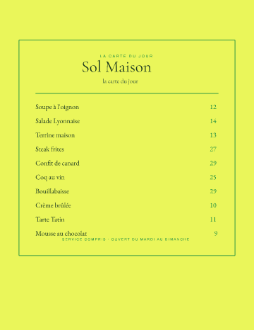 Sol Maison — Menu — Bistro template