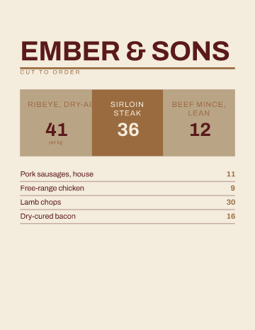 Ember & Sons — Menu — Butcher template