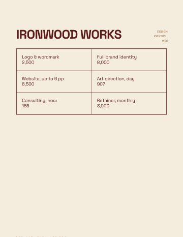 Ironwood Works — Menu — Creative Studio form template