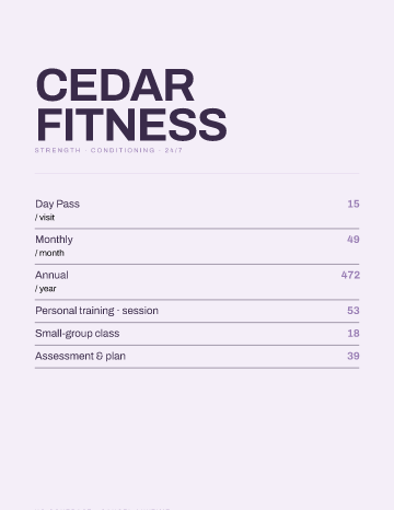 Cedar Fitness — Menu — Gym form template