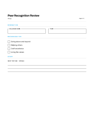 Peer Recognition Review — Self & Peer form template