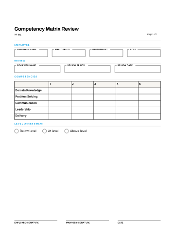 Competency Matrix Review — Competency & Skills template