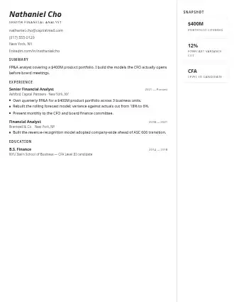 Nathaniel Cho — capital resume — Corporate resume template