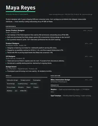 Maya Reyes — baseline resume — Minimal template