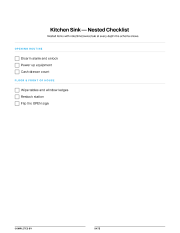 Kitchen Sink — Nested Checklist — Forms template